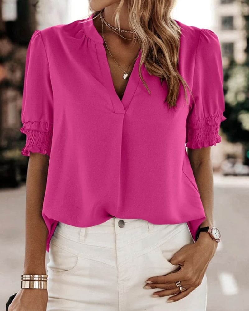 Mia - V-Neck Short Sleeve Blouse